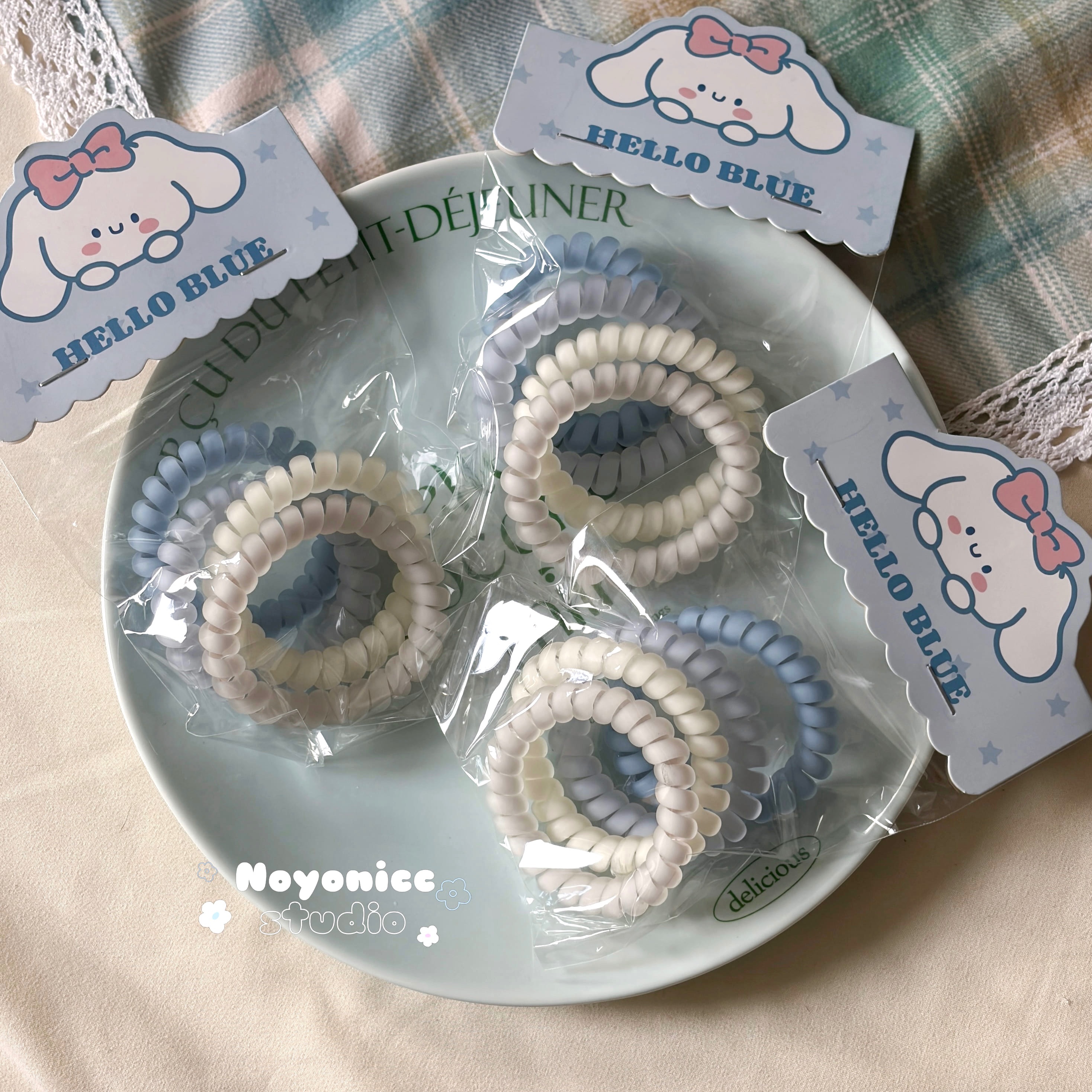 現貨🧺磨砂海鹽藍電話線髮圈（四件組）