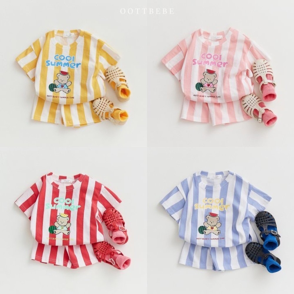 【韓國OOTTBEBE】西瓜小熊條紋套裝
