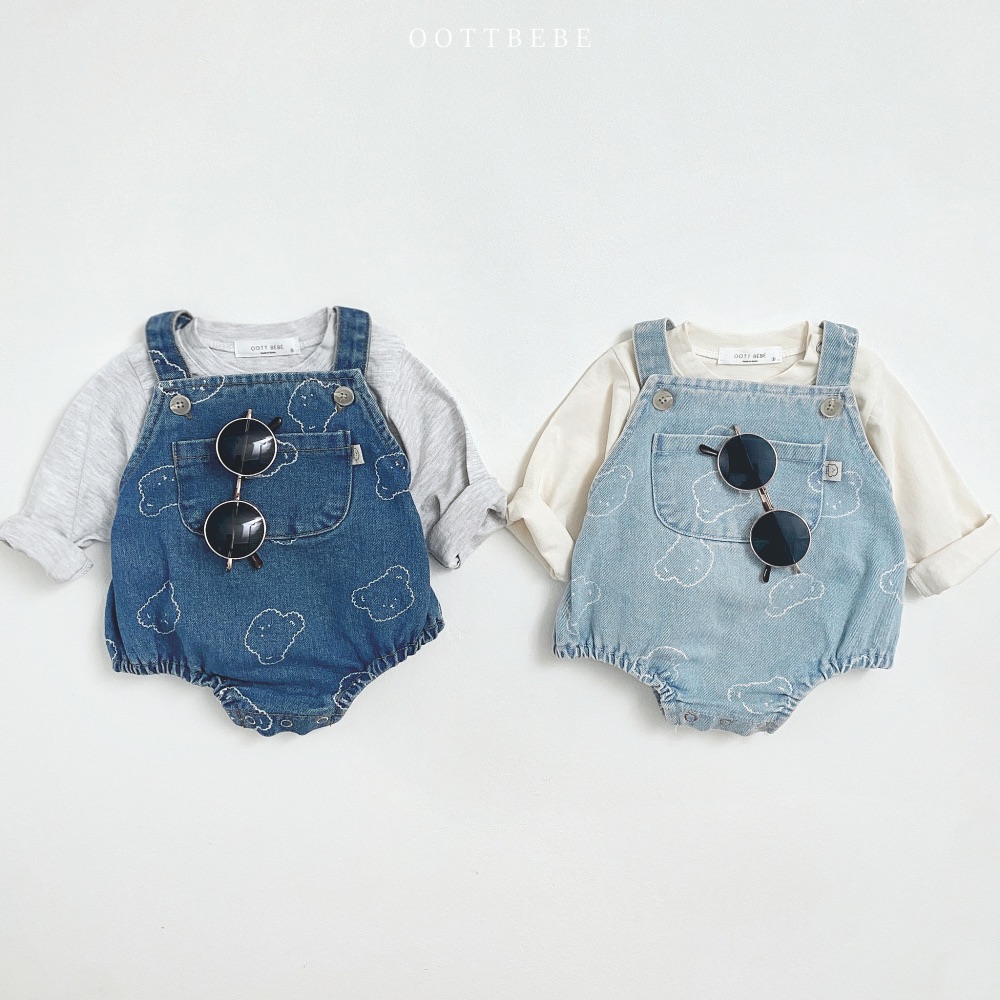 【韓國OOTTBEBE 】小熊牛仔包屁衣
