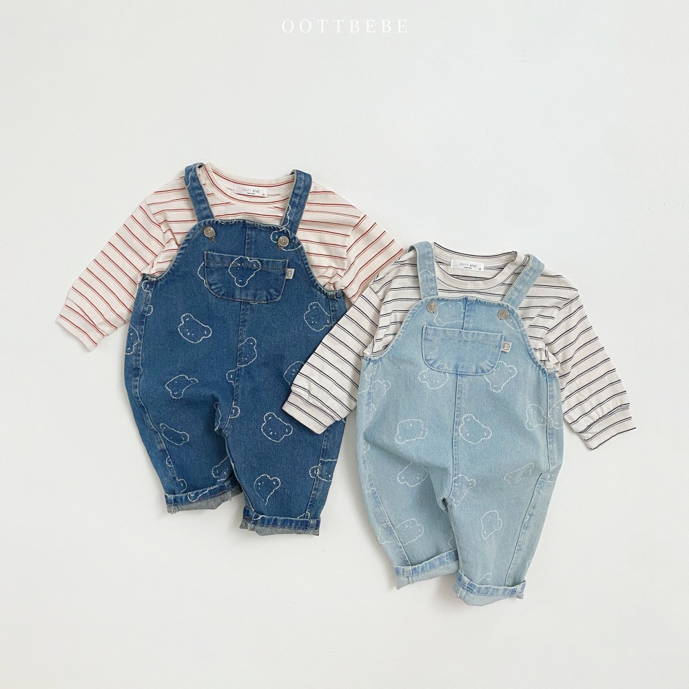 【韓國OOTTBEBE 】小熊牛仔吊帶褲