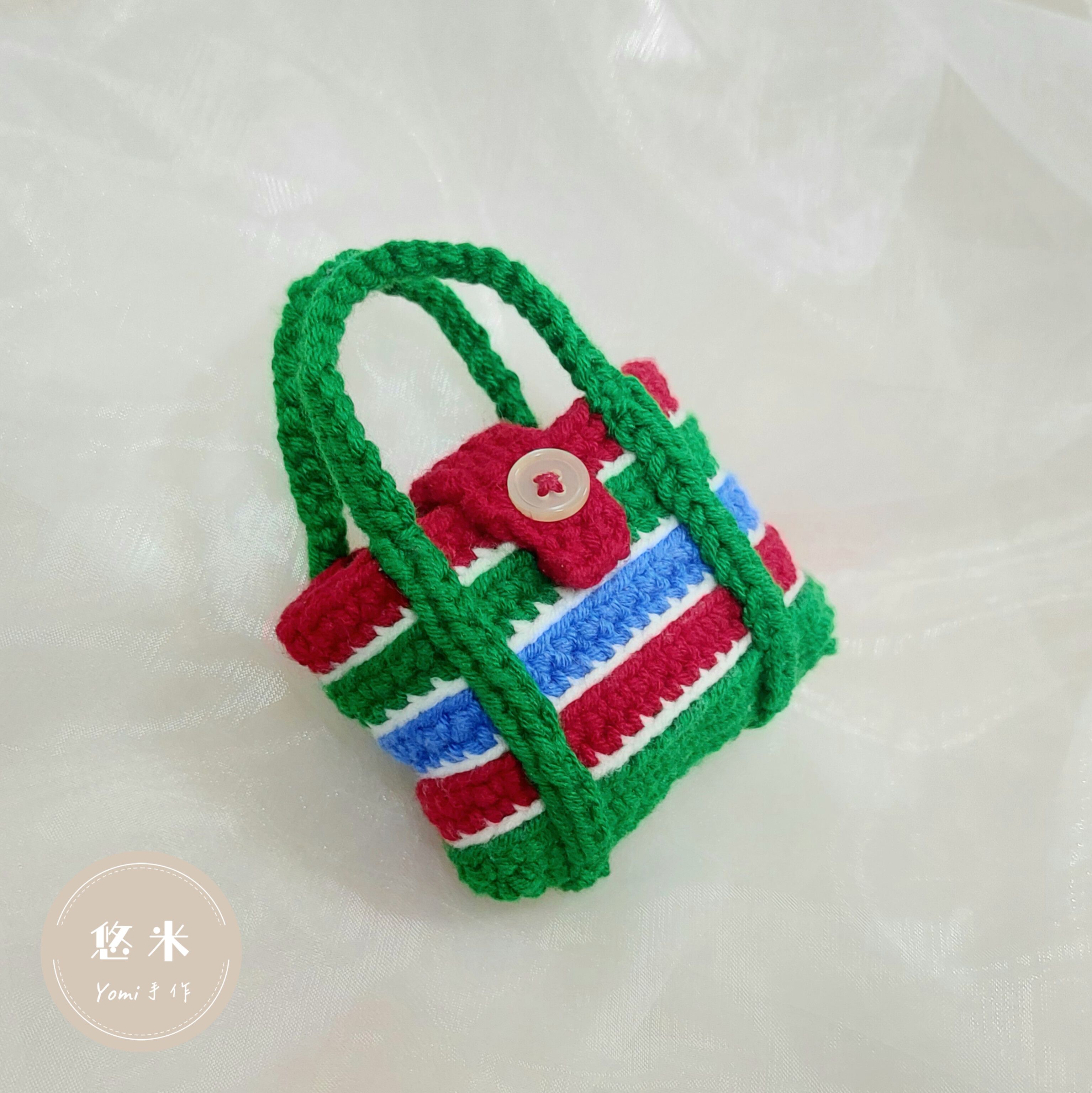 ◇悠米yomi手作◇【茄芷袋 鉤針耳機包】茄芷袋／耳機包／鉤織／鉤針耳機包／台灣LV／手工鉤織／紅綠藍／耳機