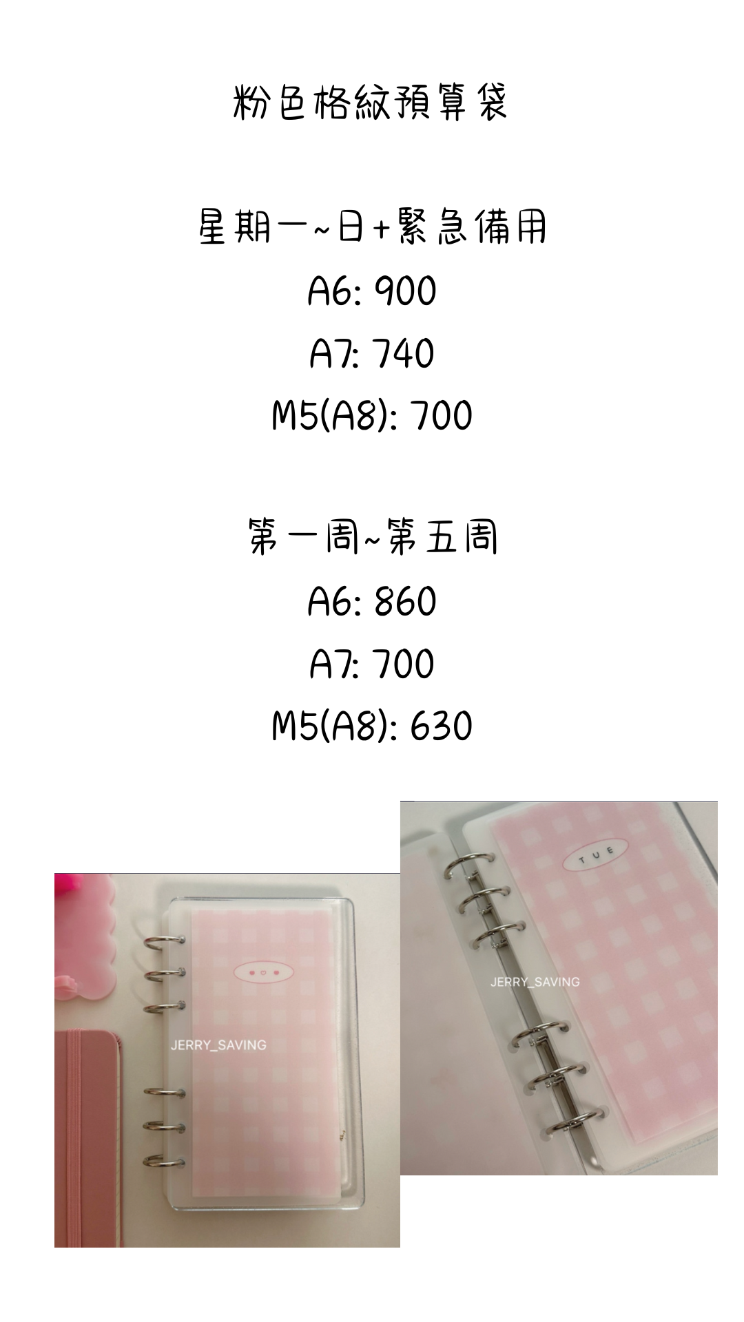 [預購] JERRY 粉色格紋預算袋