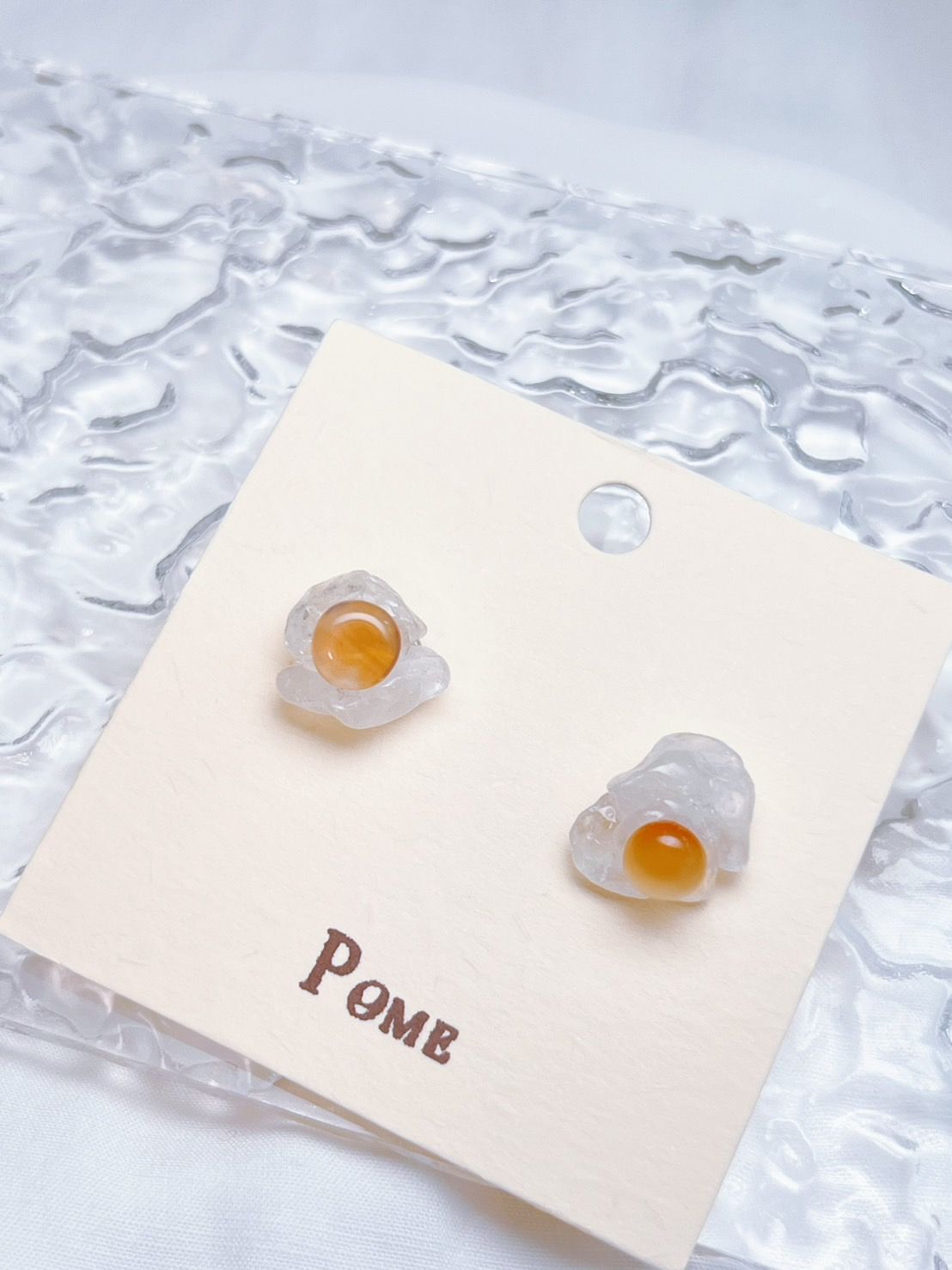 手作飾品。水晶耳環 。 日出 。白水晶 彩瑪瑙。日系耳環