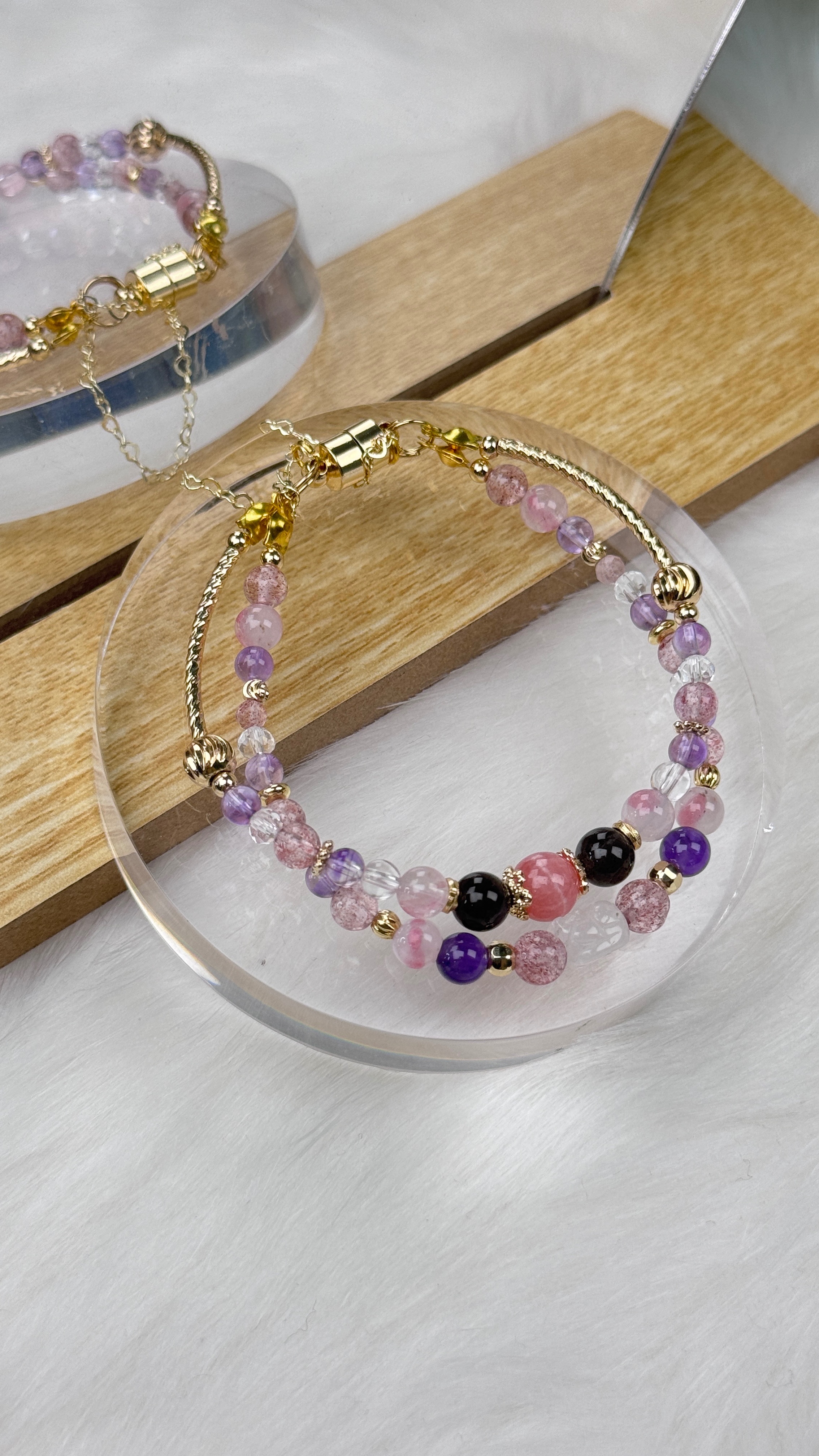-TAROTJUMP-真愛每一天．雙圈設計款水晶手鍊｜招桃花招財招人緣｜粉水晶 紫水晶 草莓晶 月光石