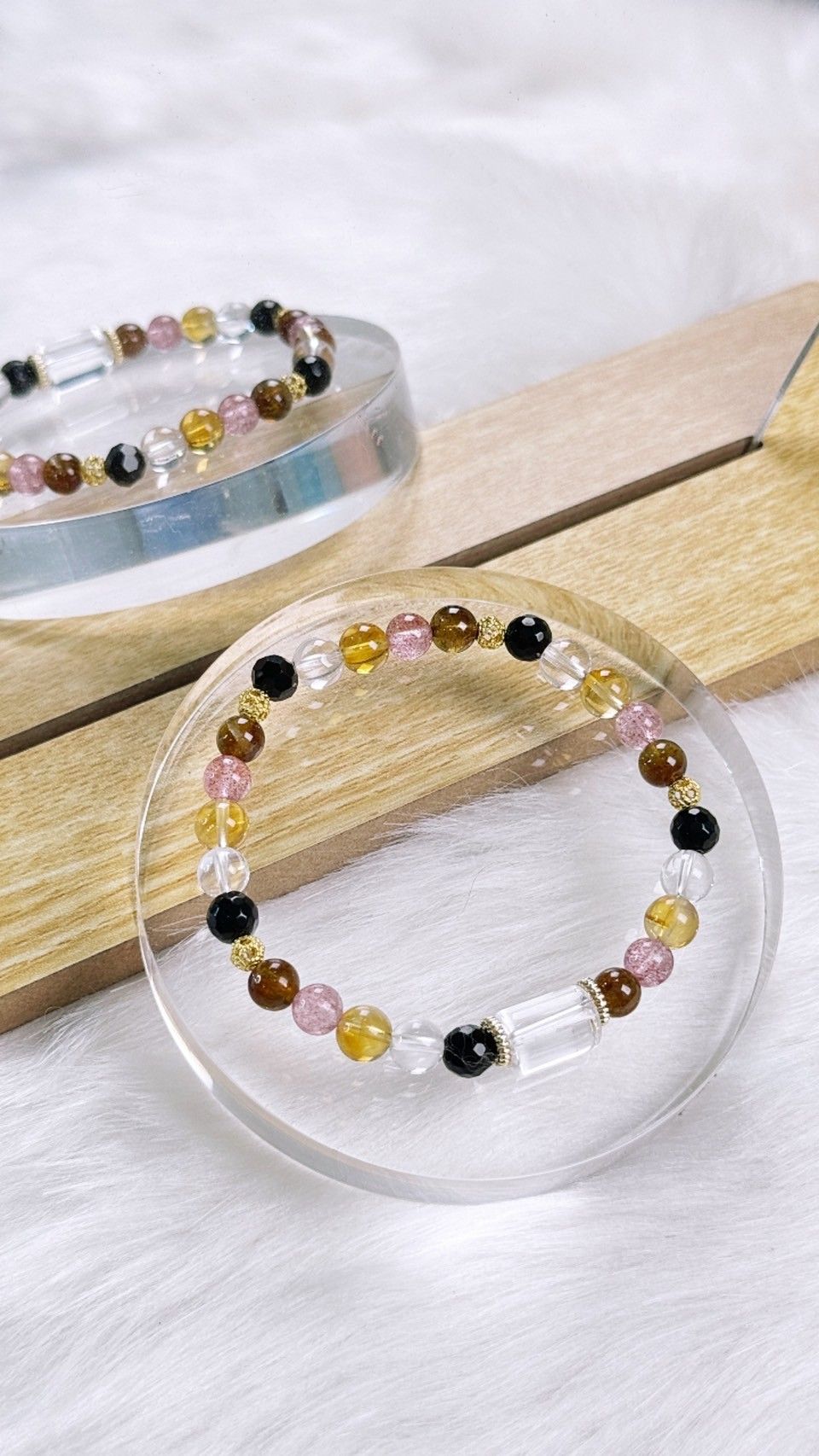 -TAROTJUMP- 生生不息五行手晶手鏈｜提升自身靈性磁場｜綠碧璽 草莓晶 黑瑪瑙 白水晶 黃水晶