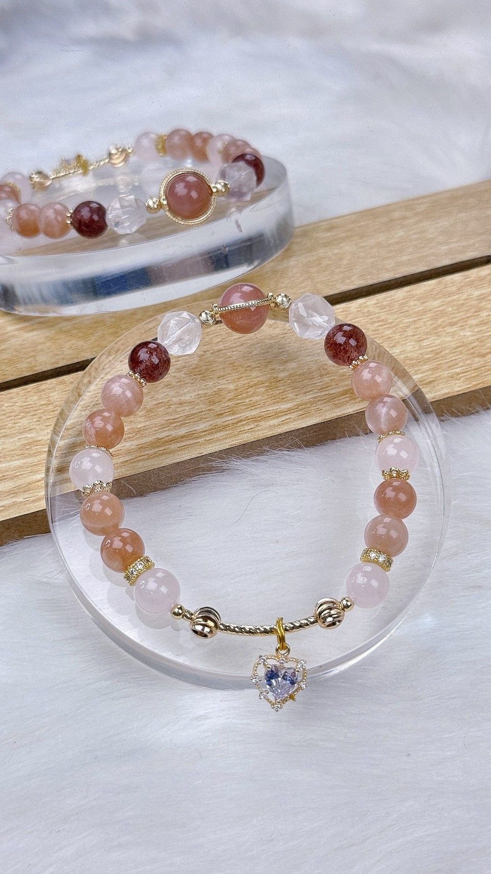 -TAROTJUMP-手札情緣．水晶手鍊|增進關係人人都是貴人|橙月光 粉水晶 草莓晶