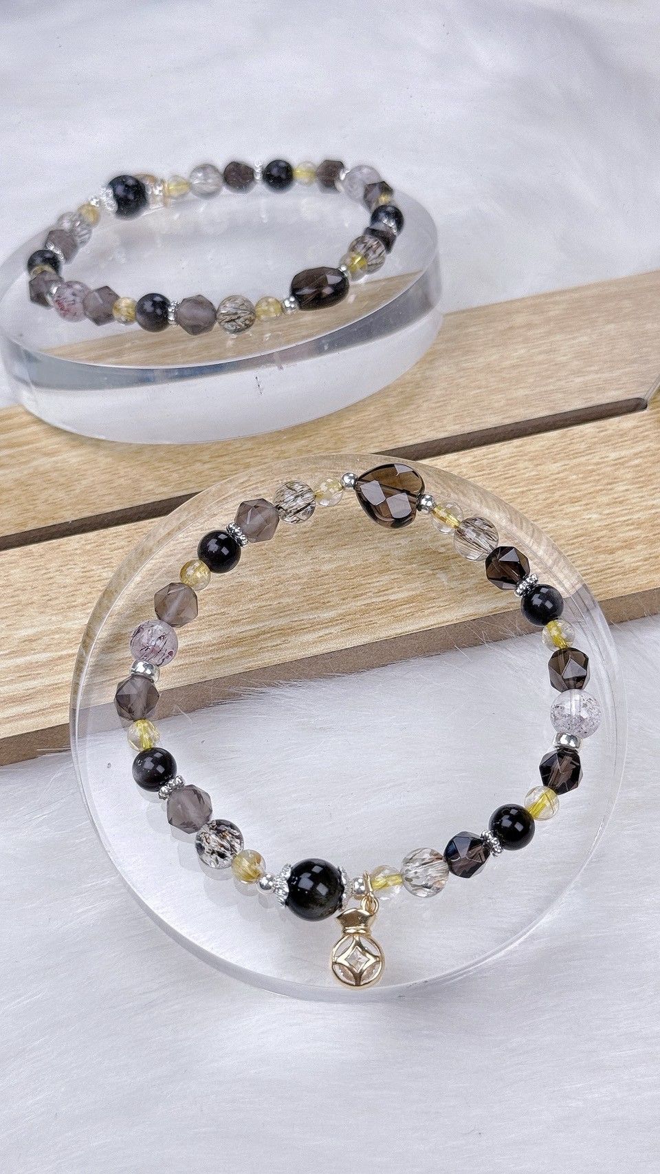 -TAROTJUMP- 海上鋼琴師水晶手鍊|提升執行力 招財聚財|鈦晶 茶水晶 金曜石 銀曜石 黑色超七