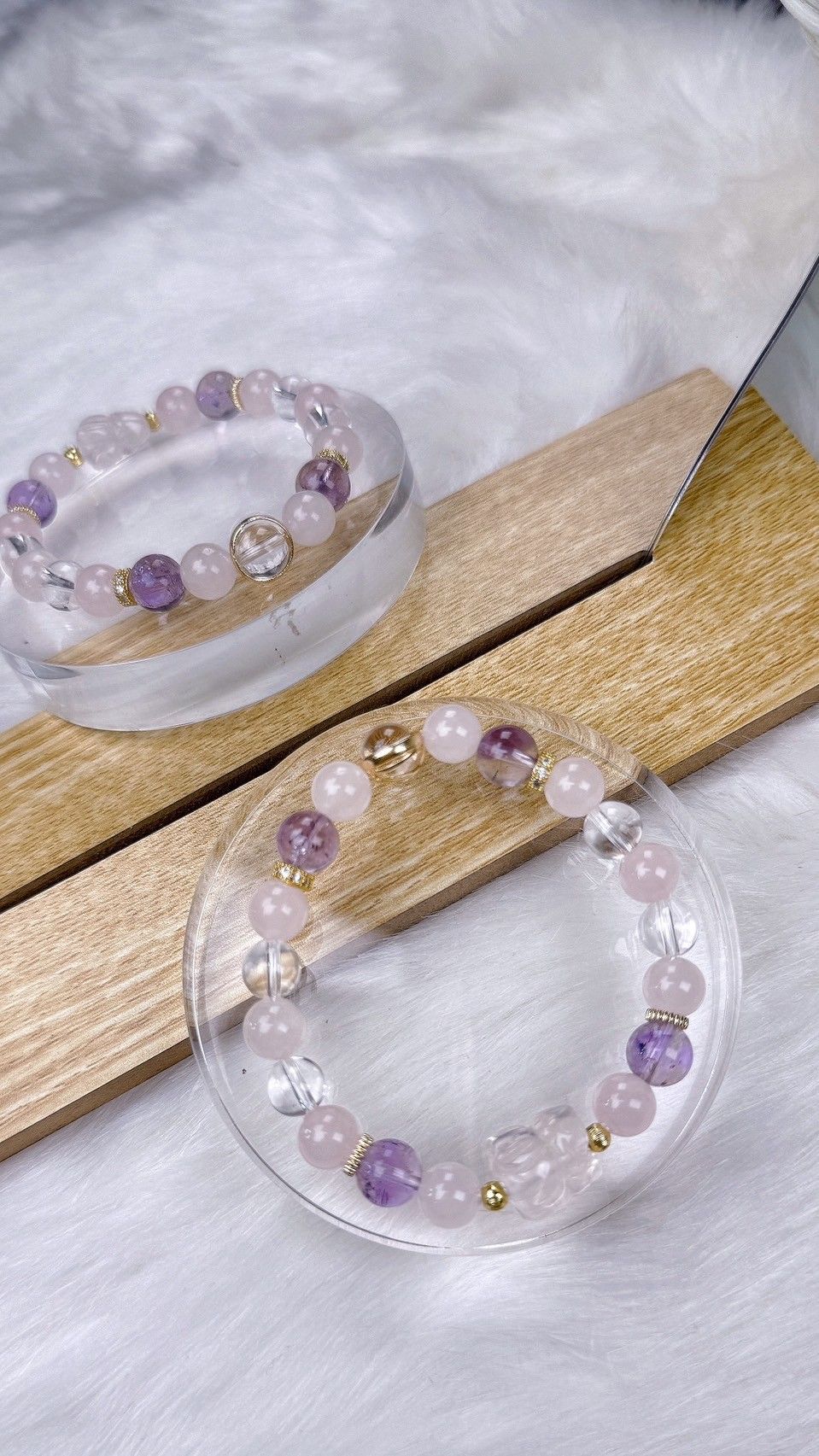 -TAROTJUMP- 當幸福來敲門．水晶手鍊|愛惜自己 溫柔平靜|粉水晶 紫阿賽 粉色水晶兔子