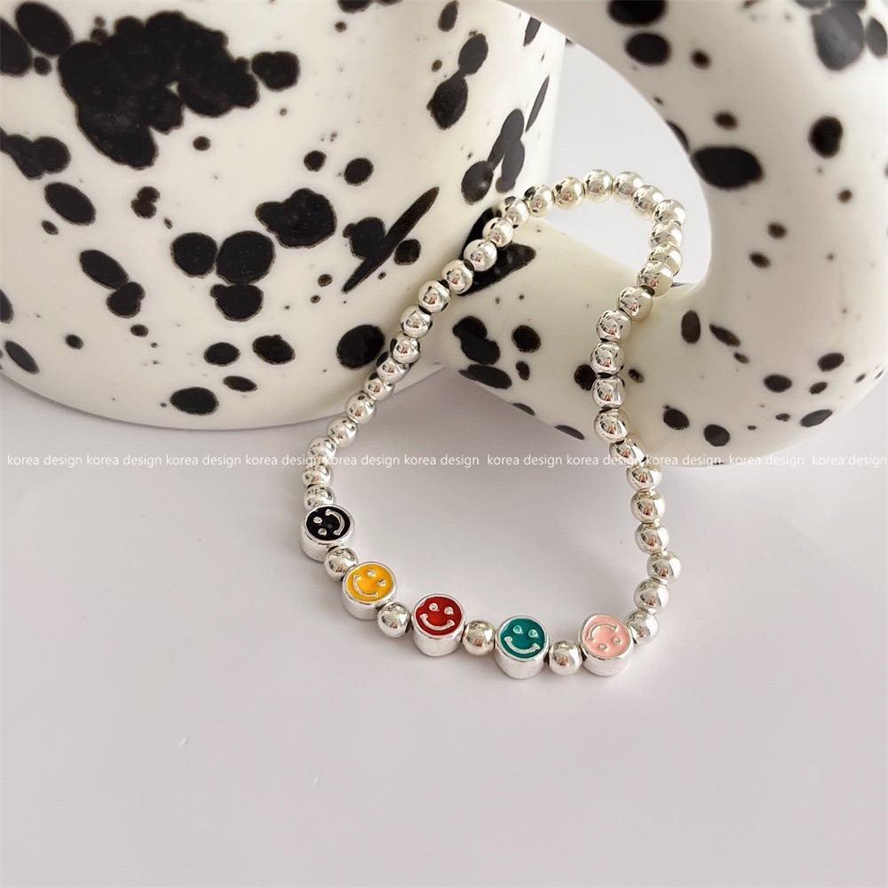 ins風彩色笑臉滴油串珠手鍊
