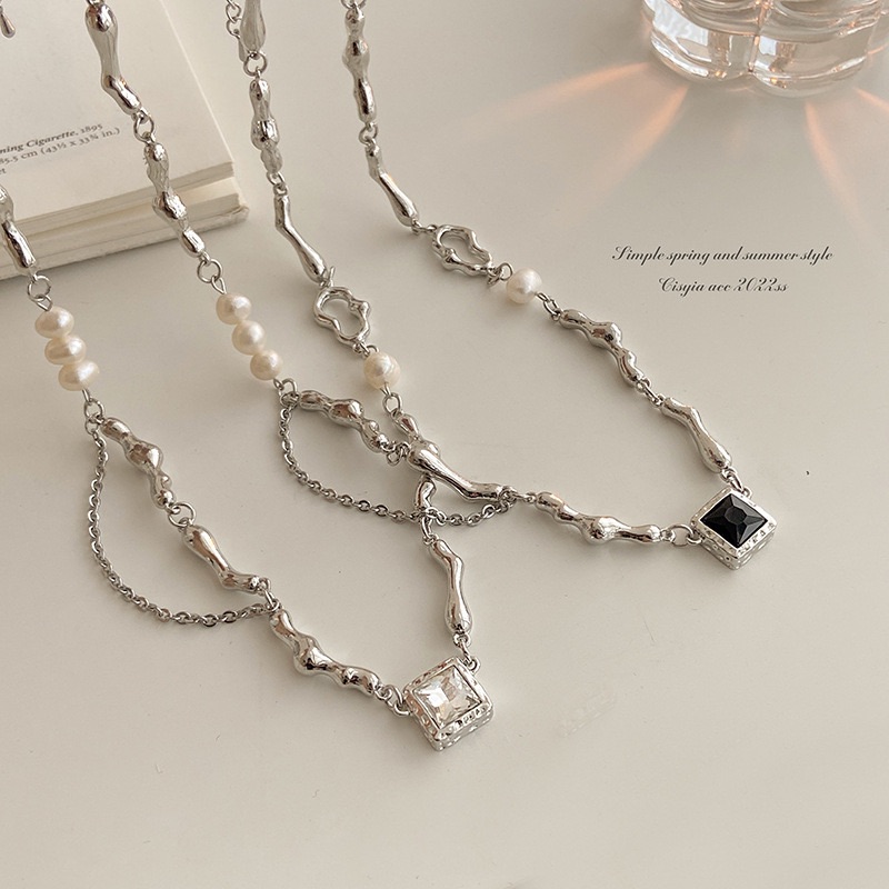 珍珠拼接甜酷辣妹風鈦鋼項鍊