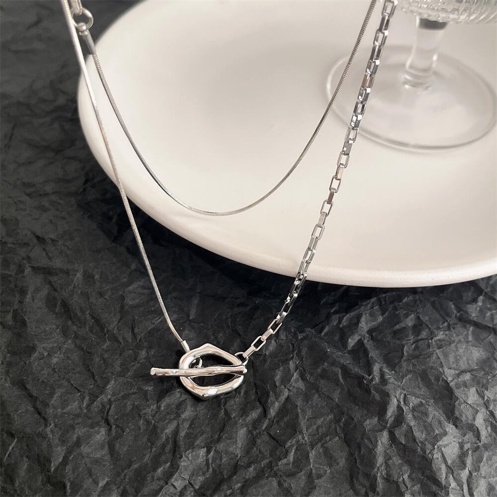 韓國 雙層多種戴法拼接ot扣長款項鍊