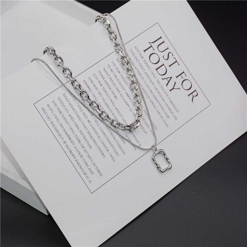 鈦鋼歐美幾何吊墜男女雙層項鍊