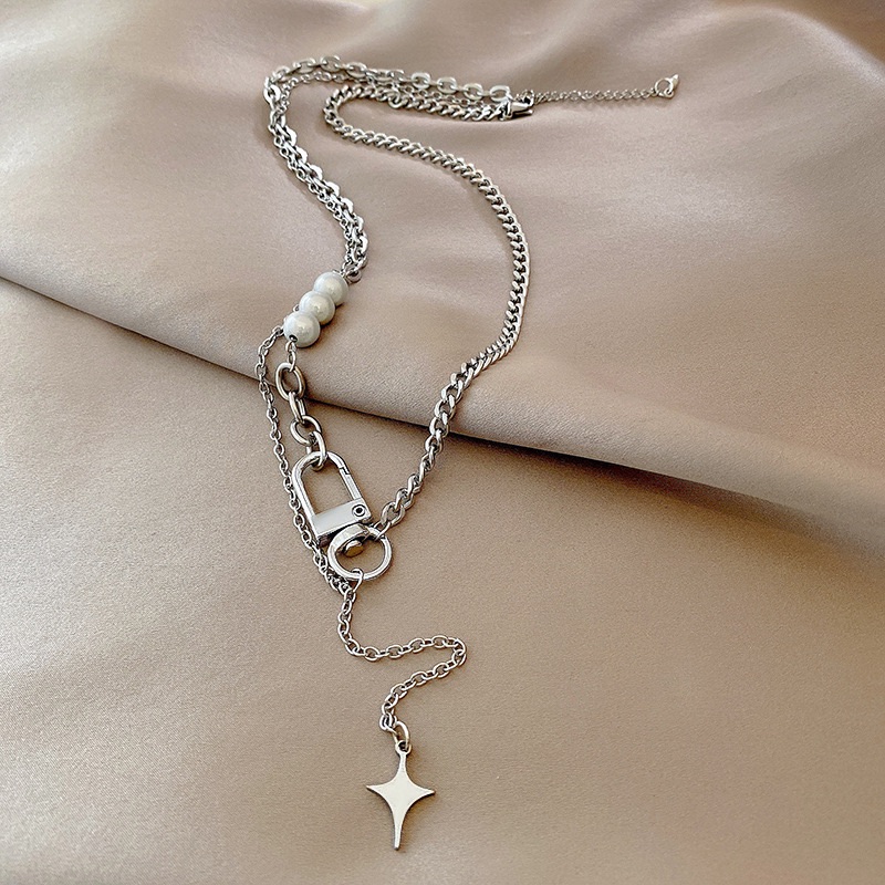 個性復古嘻哈珍珠吊墜拼接項鍊