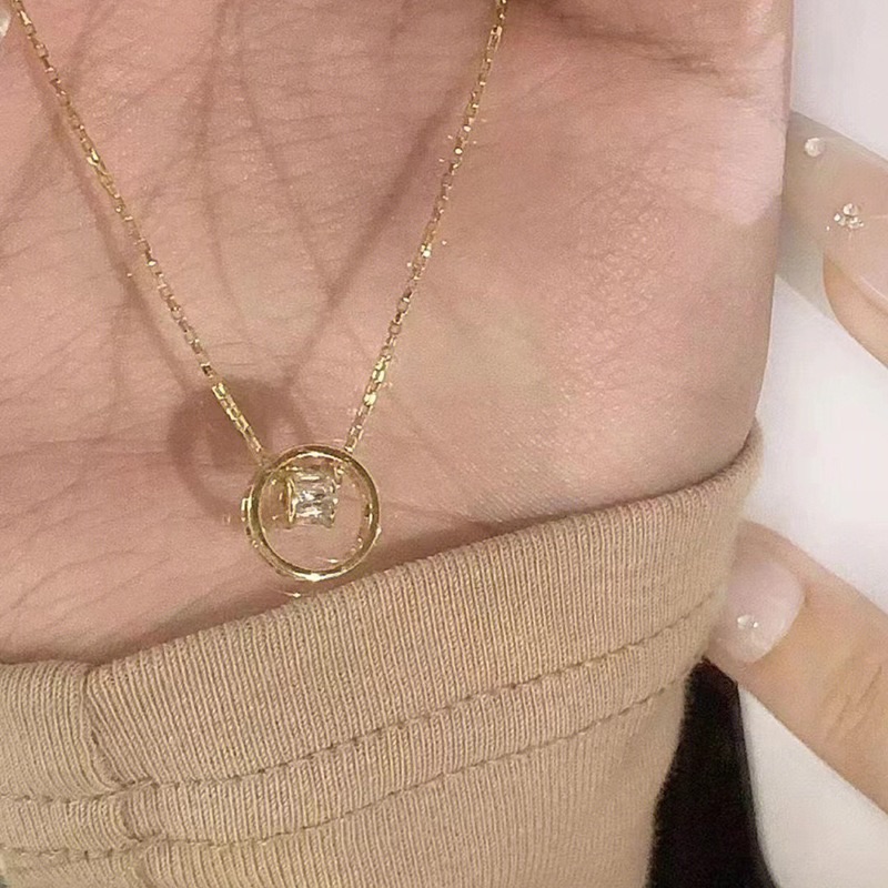 爆款 韓版氣質圓閃鑽圓環吊墜鎖骨鏈
