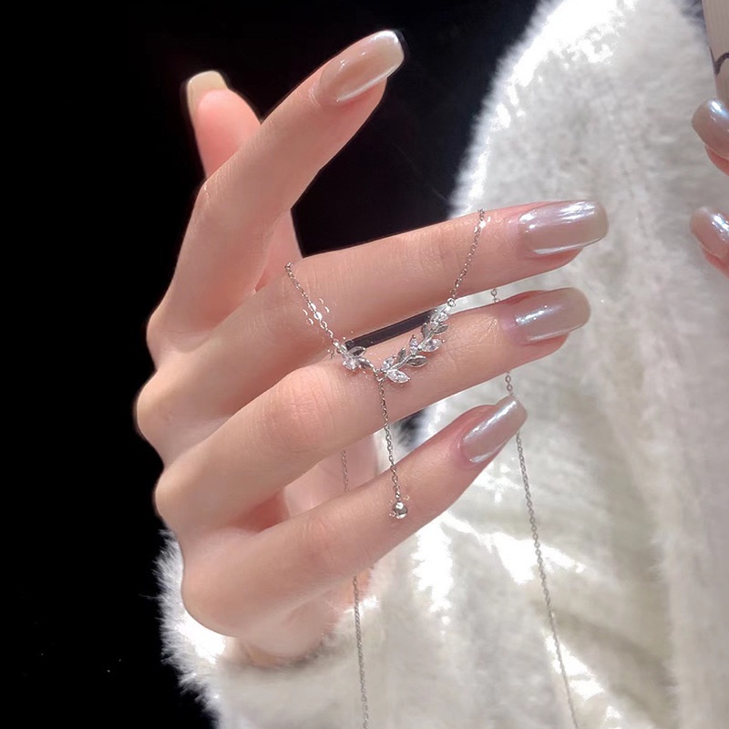 麥穗輕奢閃鑽流蘇樹葉鎖骨鏈