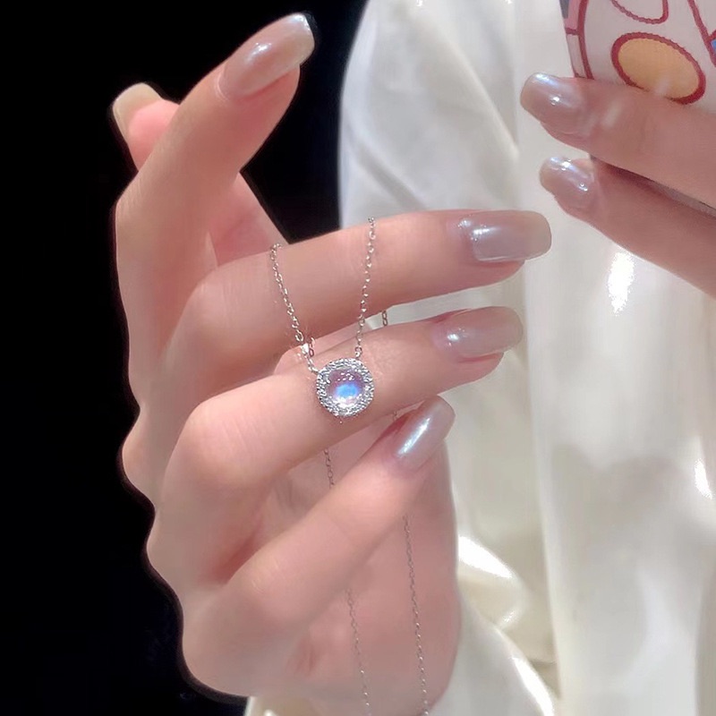 極光小清新森系藍色圓形鎖骨鏈