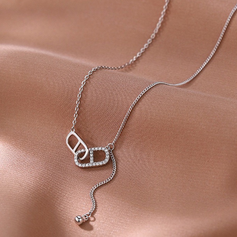 豬鼻子氣質長款拼接環扣流蘇鎖骨鏈