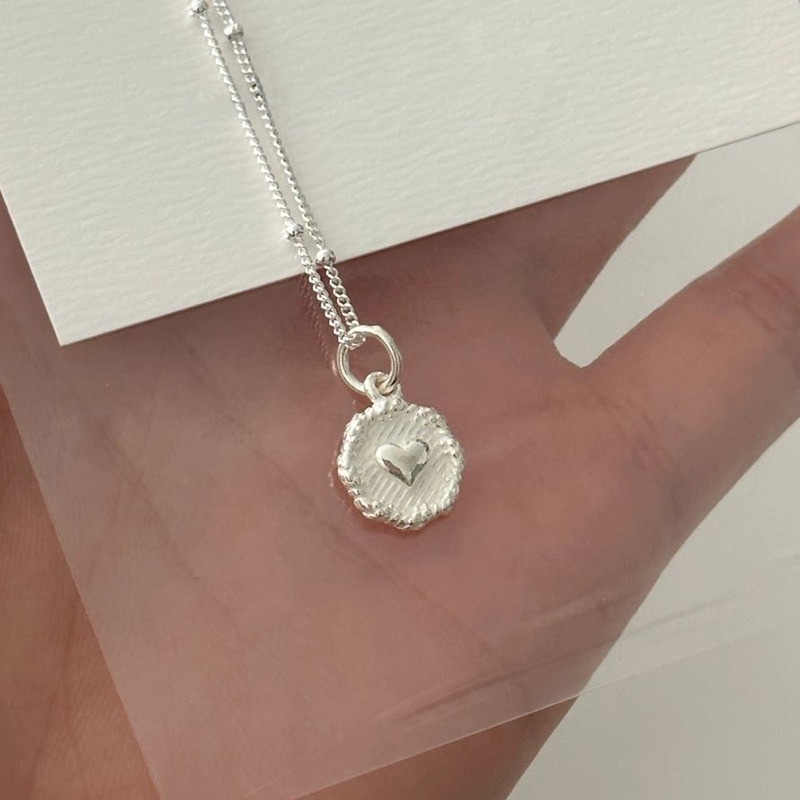韓版小圓牌愛心氣質雙面心形鎖骨鏈