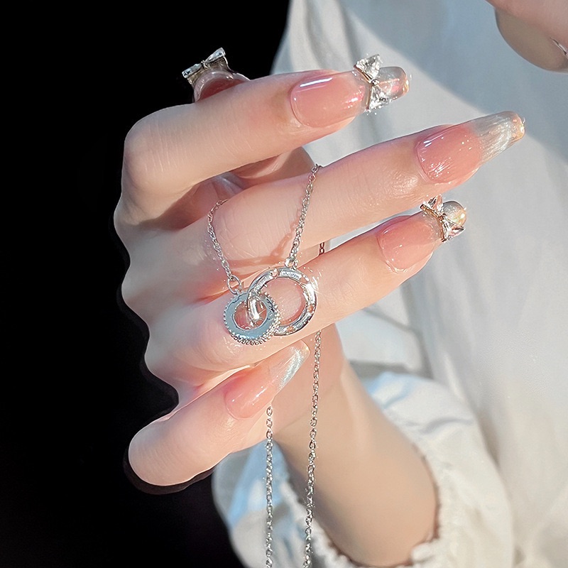 莫比烏斯愛心雙環項鍊氣質心形鎖骨鏈