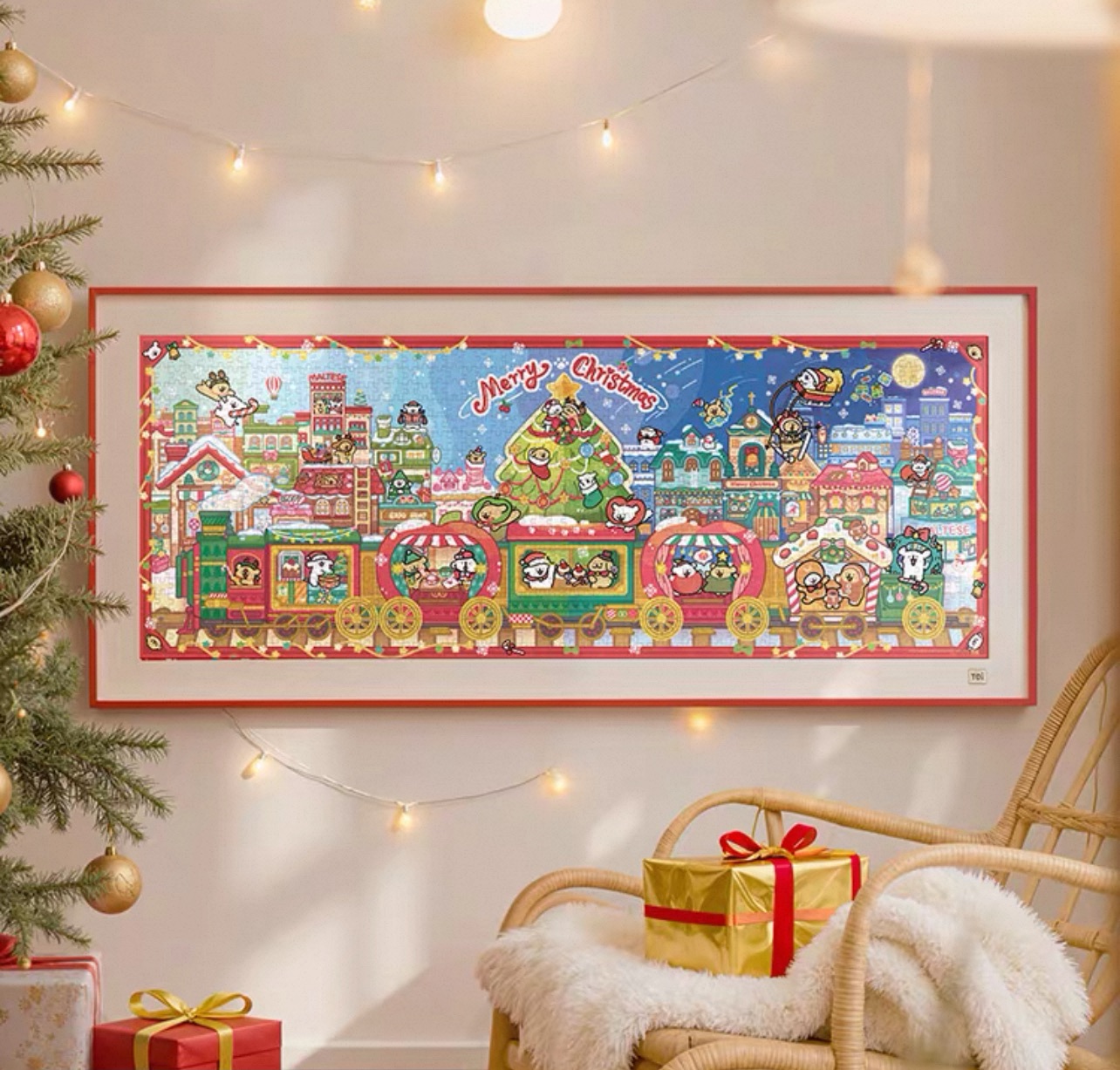 線條小狗聖誕拼圖