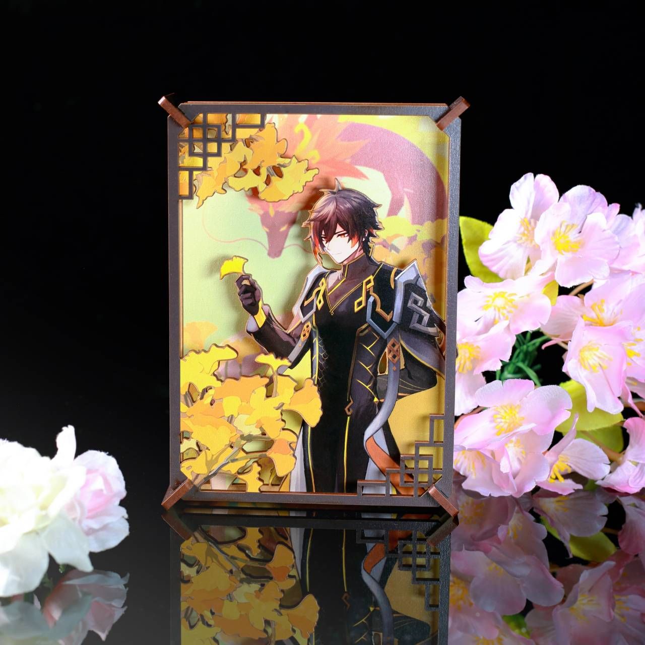 【原神】同人周邊✨鍾離「帝君塵遊」系列《浮世遊趣》木質立體場景畫（含透卡） +《創龍點睛》印象吊飾
