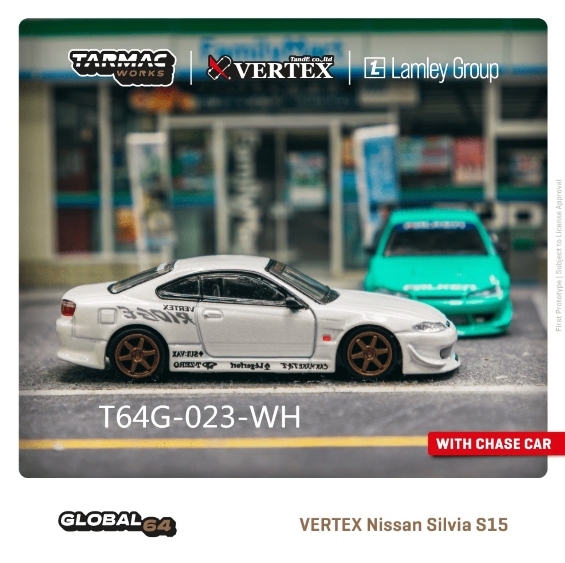 Tarmac 1/64 T64G-023-WH VERTEX Nissan Silvia S15 White Metal