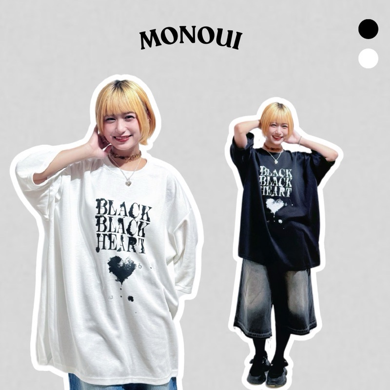 BLACK流血愛心寬鬆短TEE