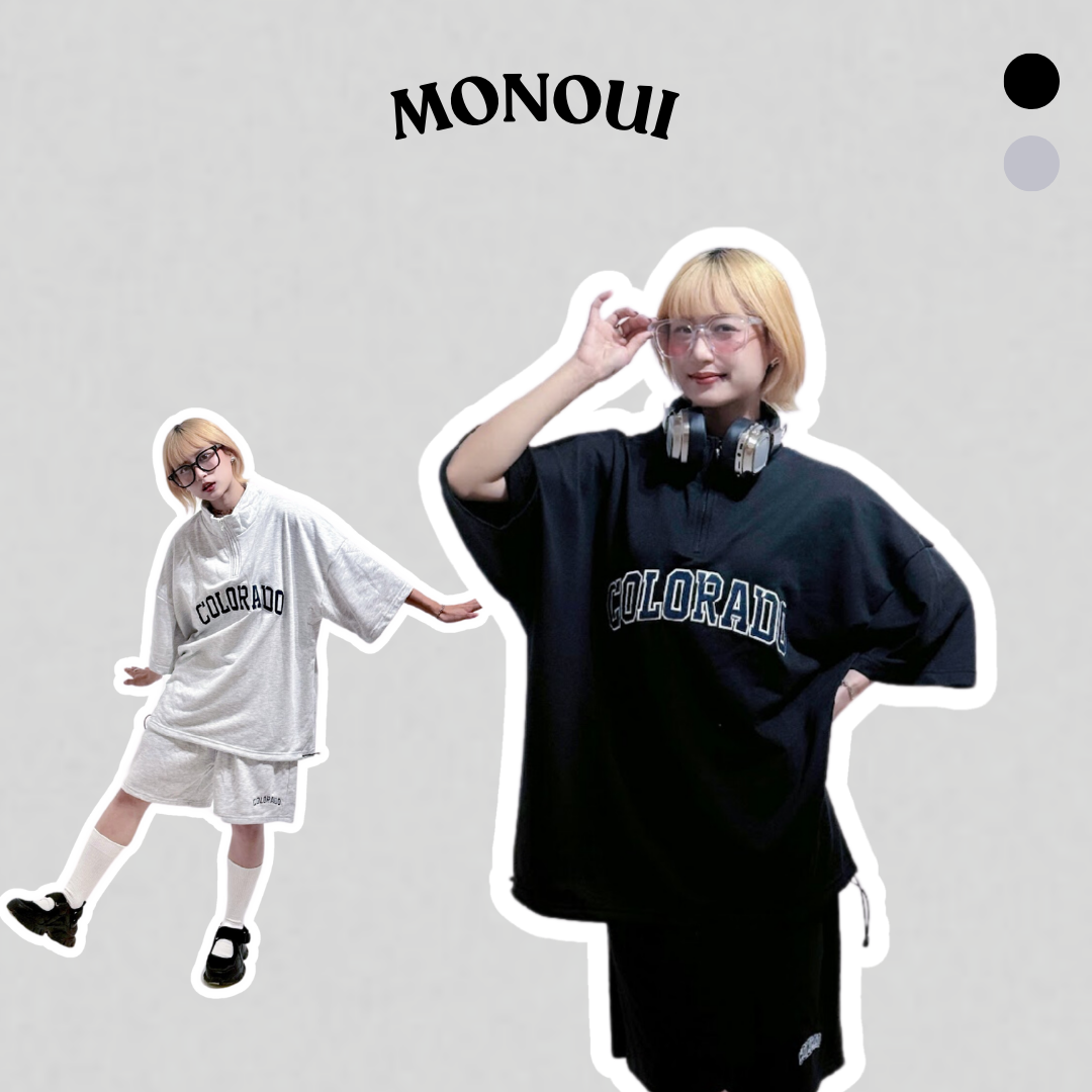 拉鍊高領刺繡短袖套裝