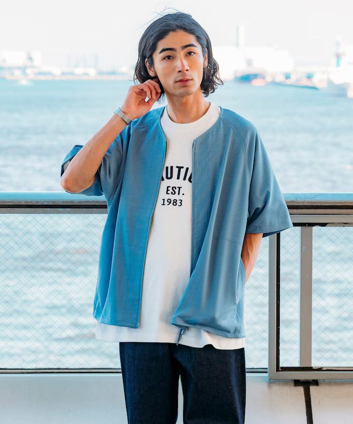 Linen Like Relaxfit Nocollar Baseballshirt Short Sleeve