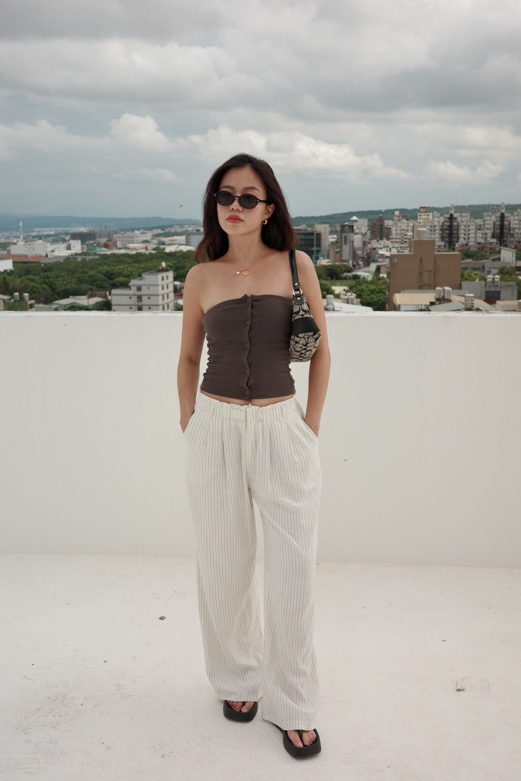 本期必買!!🕊️超美親膚棉麻杏色質感條文落地寬褲