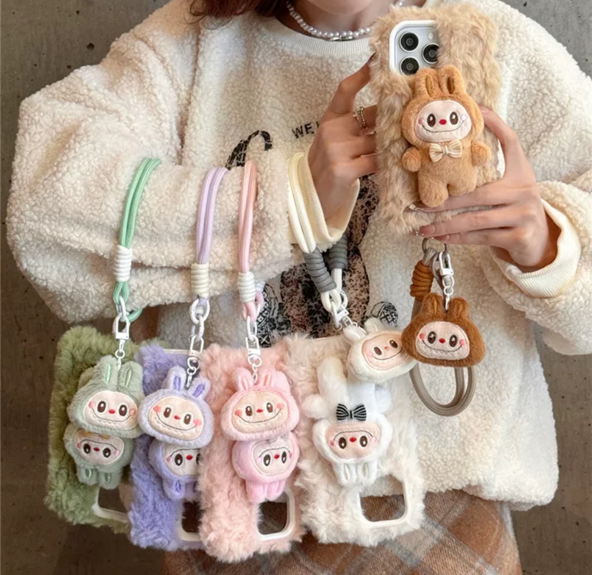 超萌可愛立體拉布布毛絨附贈掛繩全包軟殼📱