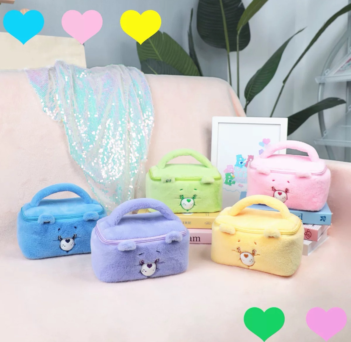 超萌可愛彩虹熊毛絨化妝包/收納包