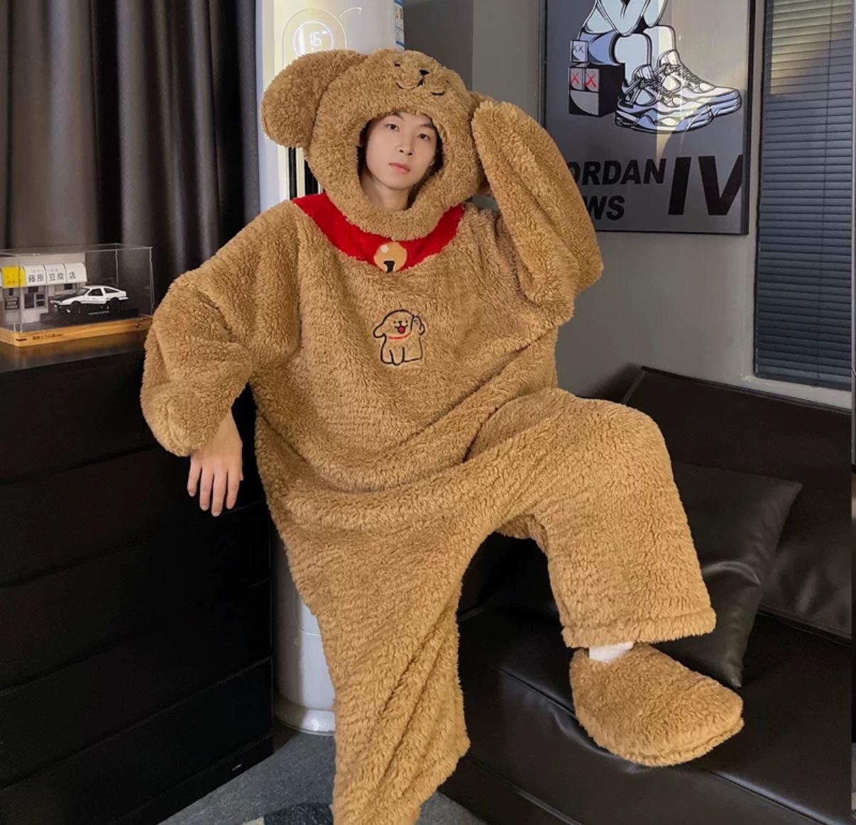 超萌可愛狗狗連帽毛絨連身衣