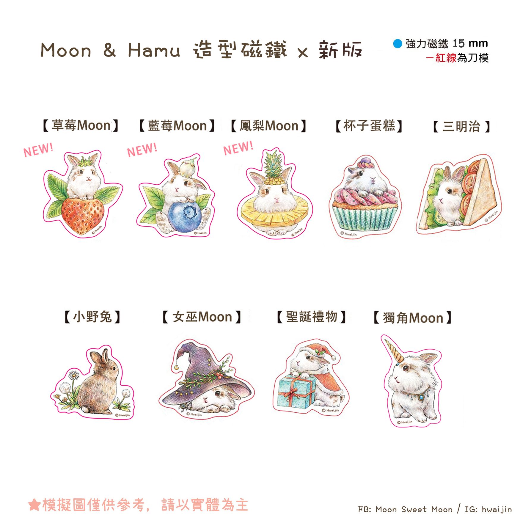 【薄膜耐刮】🐰小Moon 仿柯造型磁鐵（單入）
