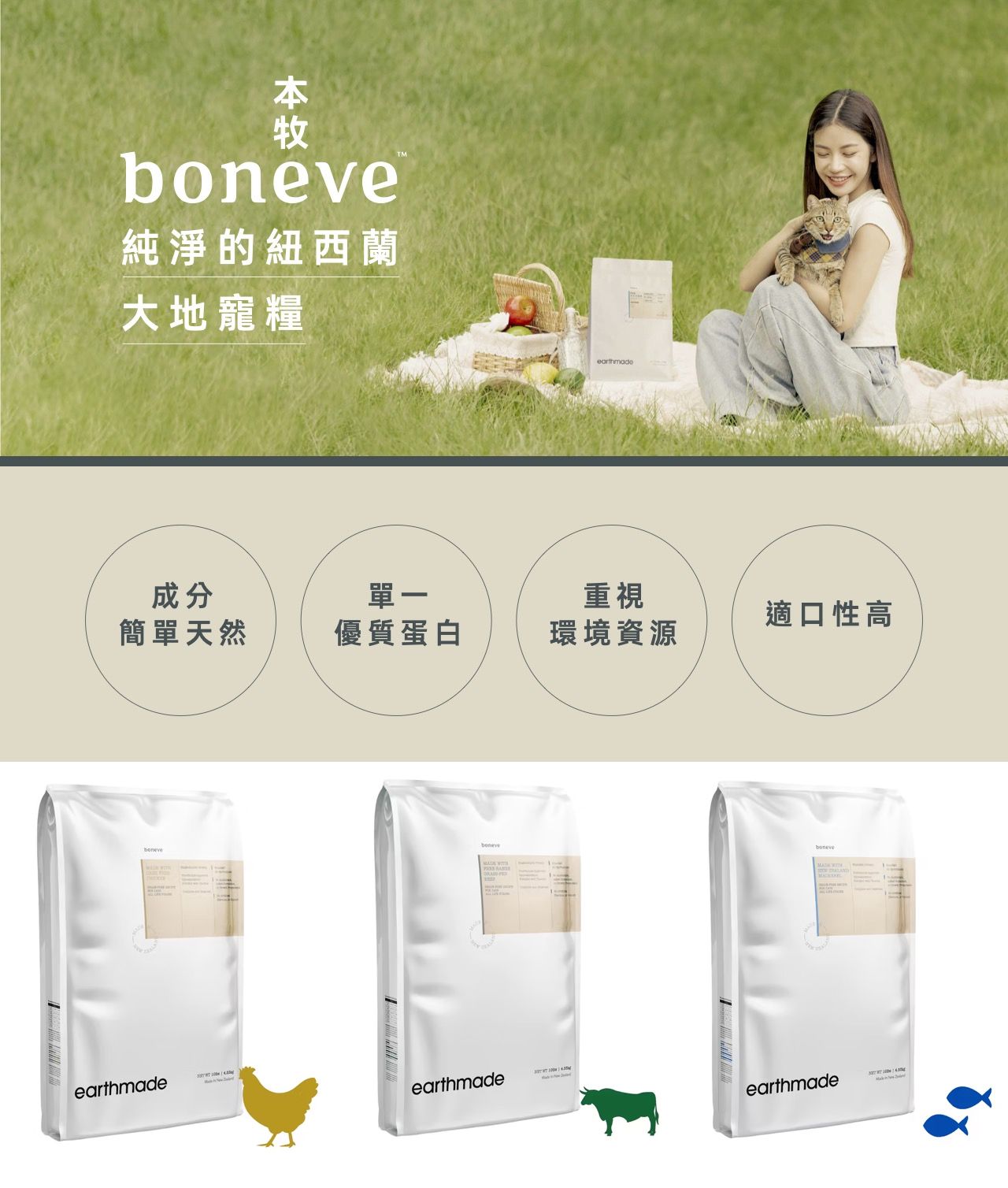 【跟屁蟲】紐西蘭本牧 boneve 全齡貓糧  1.36kg/4.53kg
