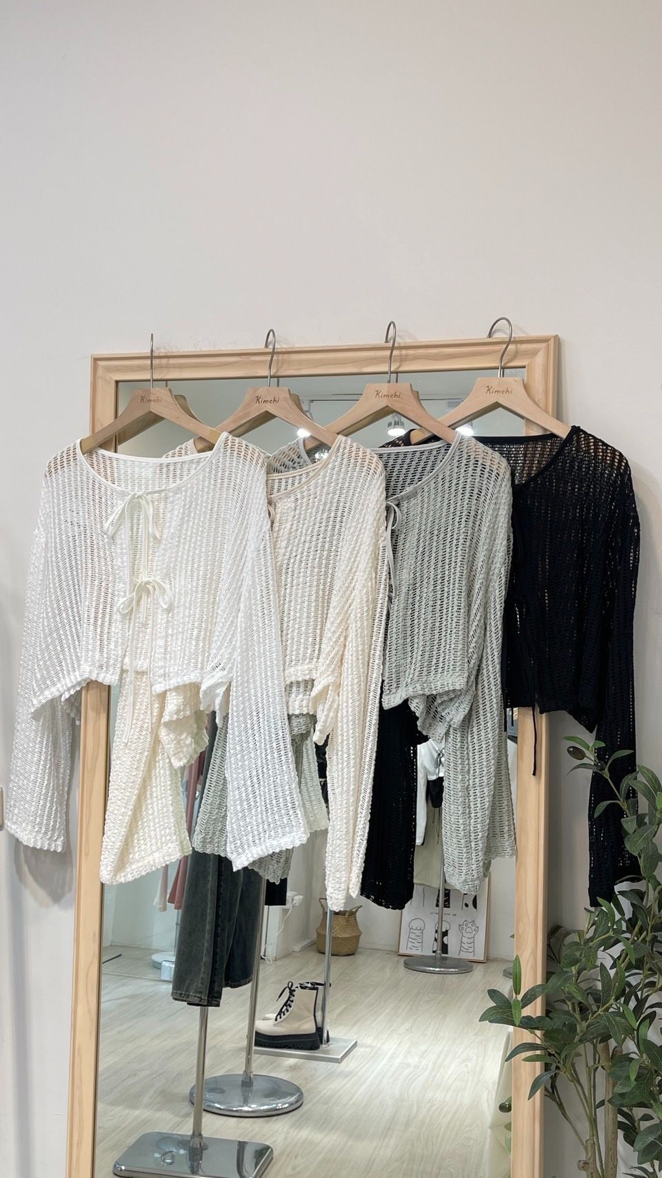 韓式雙綁帶網狀罩衫