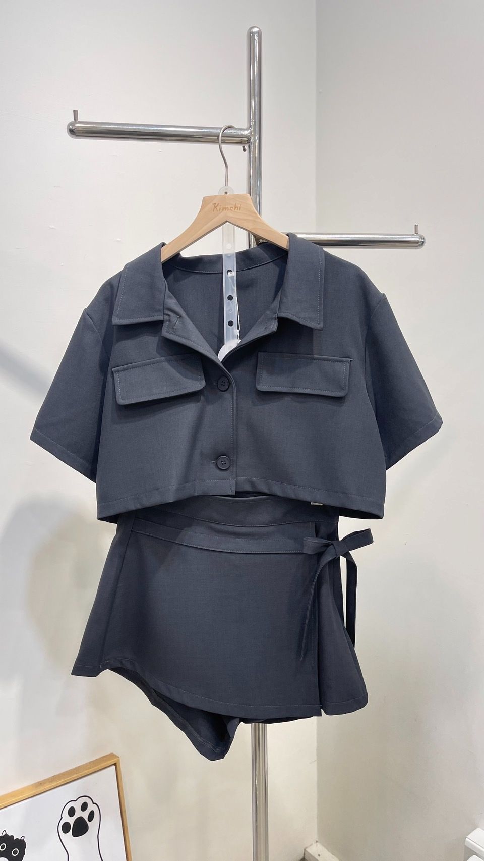 短版西外+一片式褲裙套裝