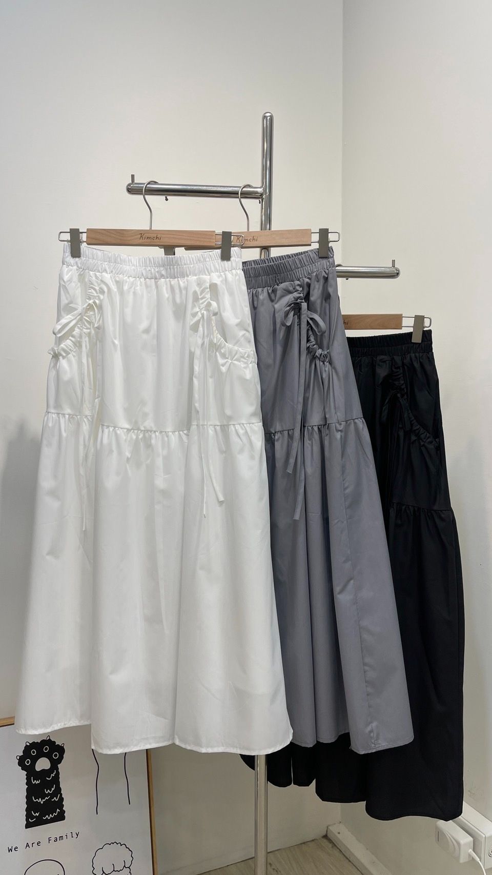 雙蝴蝶結鬆緊中長裙