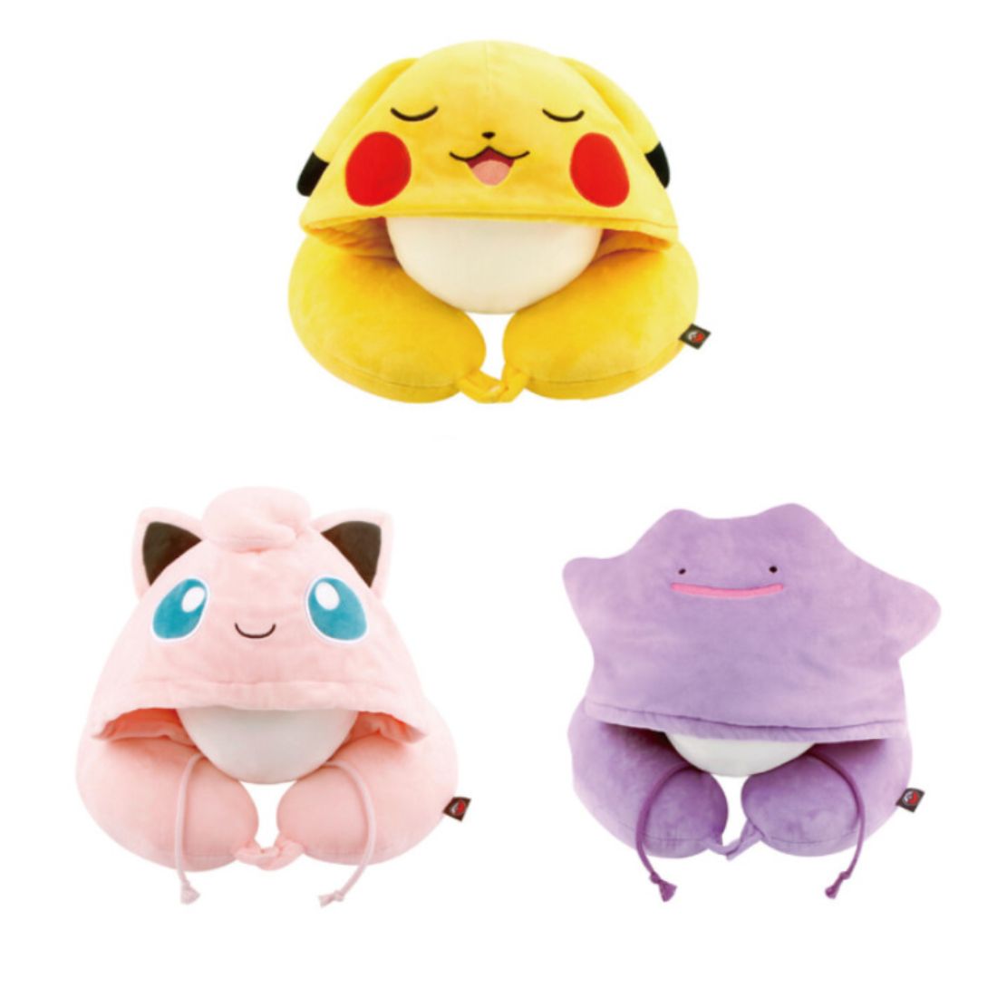 韓國正版授權精靈寶可夢Pokemon - 皮卡丘 胖丁 百變怪連帽頸枕
