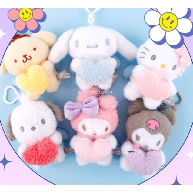 韓國三麗鷗 美樂蒂 酷洛米 大耳狗 凱蒂貓Hello Kitty 布丁狗 帕恰狗 毛絨天使愛心 吊飾 鑰匙圈 12公分高