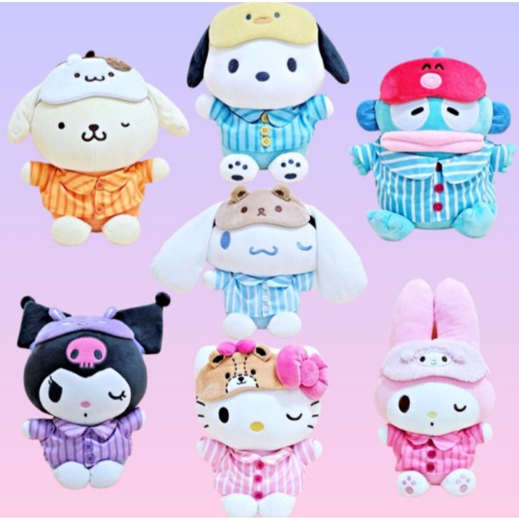 韓國三麗鷗 美樂蒂 酷洛米 大耳狗 人魚漢頓 帕恰狗 布丁狗 凱蒂貓HelloKitty 睡衣玩偶 眼罩可拆 25公分高