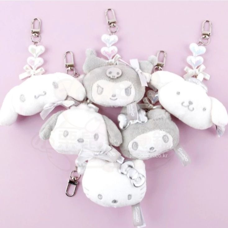 韓國三麗鷗 美樂蒂 酷洛米 大耳狗 凱蒂貓Hello Kitty 布丁狗 帕恰狗 銀色愛心 吊飾 鑰匙圈 5公分高