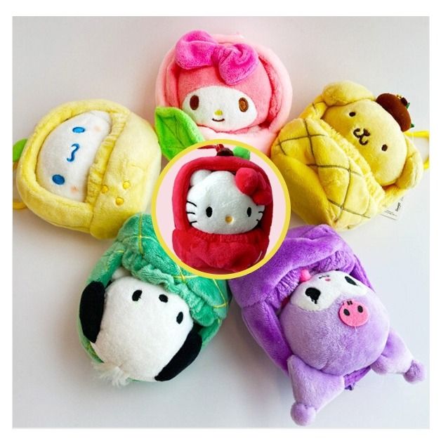 韓國三麗鷗 美樂蒂 酷洛米 大耳狗 布丁狗 凱蒂貓Hello Kitty 帕恰狗 水果睡袋 15公分高 玩偶吊飾 鑰匙圈
