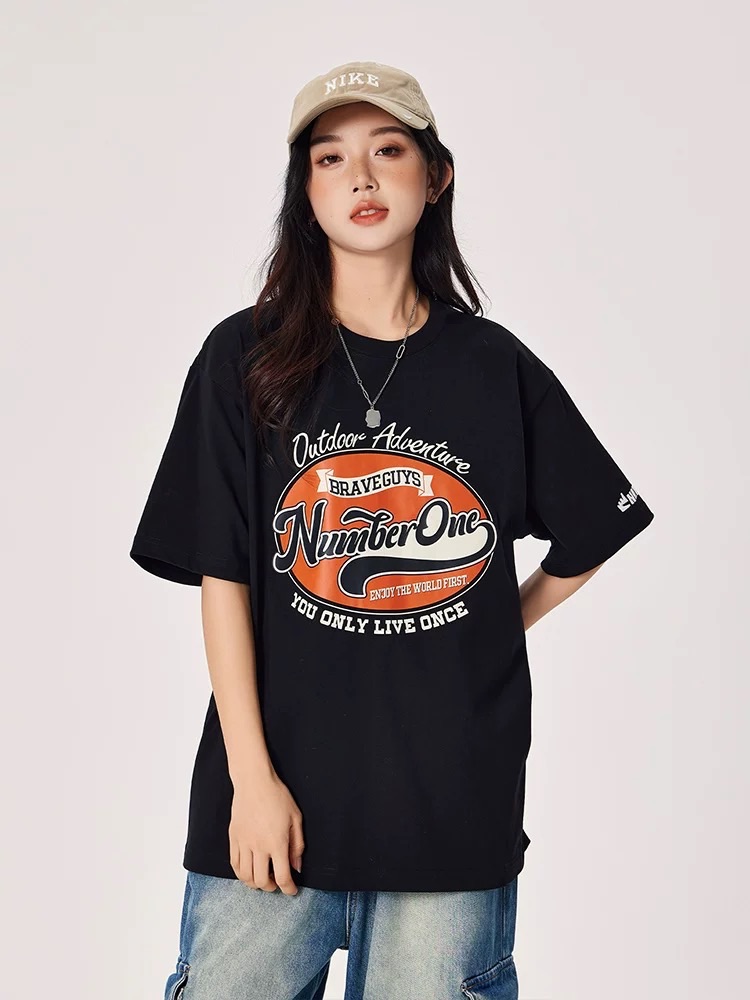 南波萬短袖t恤女夏季2024新款美式復古印花衣服寬松半袖上衣夏裝