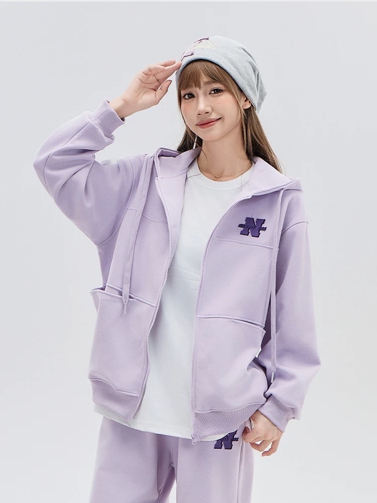 南波萬套裝女2024秋季美式復古運動休閒連帽開衫衛衣衛褲兩件套