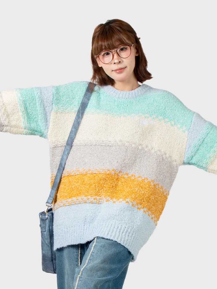 南波萬毛衣女款2024新款冬季慵懶高級感圓領套頭針織衫長袖上衣