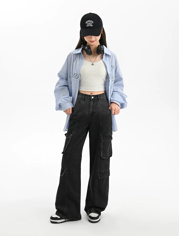 南波萬牛仔褲女2024年新款直筒褲闊腿寬松今年流行的慵懶鬆弛感