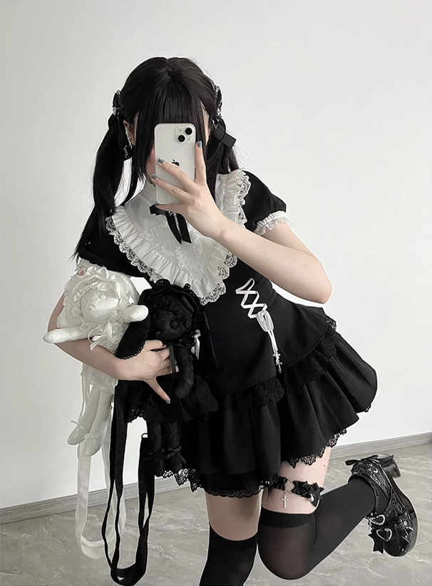 {玩偶包}【代購預購】lolita兒時玩伴 蕾絲緹花緞帶蝴蝶結小羊小猫小熊玩偶包/側背包＆蕾絲花邊兔耳帽娃衣 哥德蘿莉塔