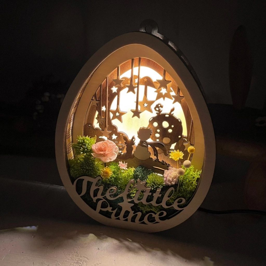 光影花語木雕夜燈 （永生花）小王子 狐狸 夜燈  童話故事 兒童