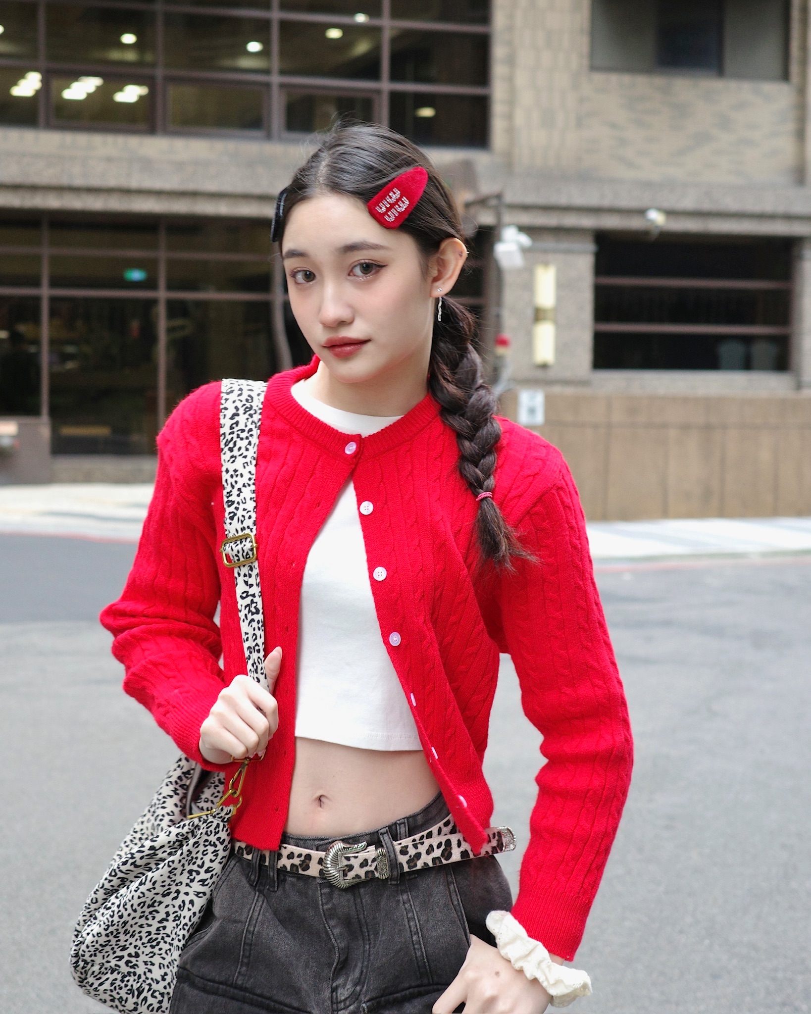 復古紅色麻花針織衫🧣